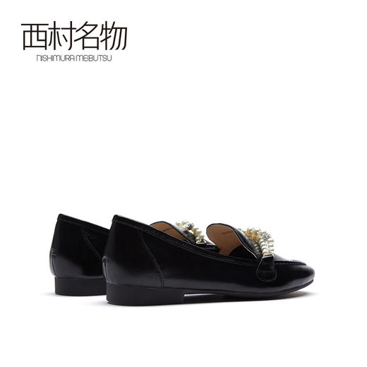西村名物2021秋季新款方头真皮乐福鞋女反绒珍珠链平底单鞋T21CM34001 商品图3