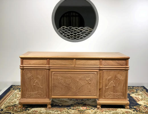 红桥红  家具严选  缅甸花梨（大果紫檀）【165 四抽屉荷韵办公桌】 商品图6