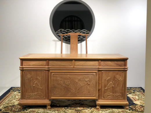 红桥红  家具严选  缅甸花梨（大果紫檀）【165 四抽屉荷韵办公桌】 商品图0