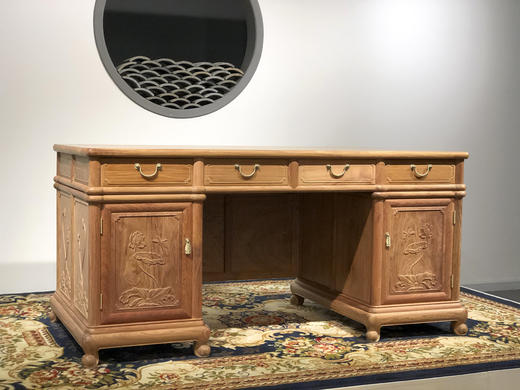 红桥红  家具严选  缅甸花梨（大果紫檀）【165 四抽屉荷韵办公桌】 商品图4