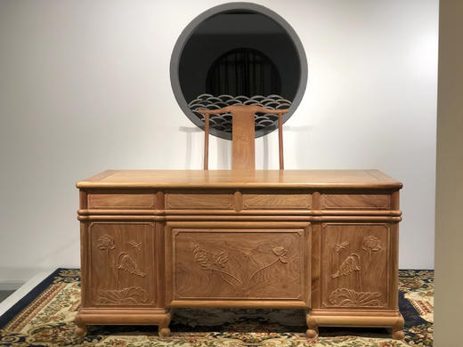 红桥红  家具严选  缅甸花梨（大果紫檀）【165 四抽屉荷韵办公桌】 商品图1