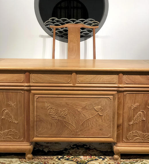 红桥红  家具严选  缅甸花梨（大果紫檀）【165 四抽屉荷韵办公桌】 商品图2