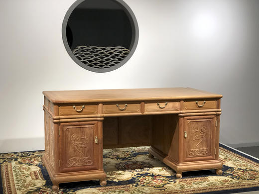 红桥红  家具严选  缅甸花梨（大果紫檀）【165 四抽屉荷韵办公桌】 商品图3