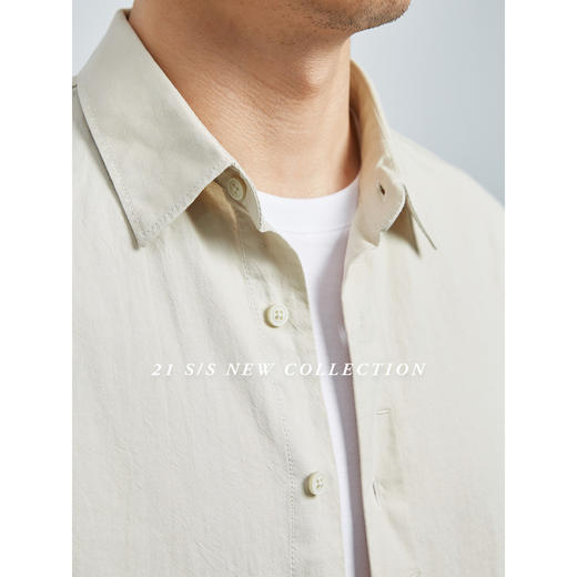 墨麦客男装2021夏季新款翻领短袖衬衫男士纯色休闲衬衣外套男5583 商品图2