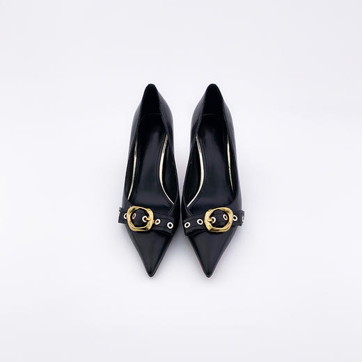 SAFICOO 经典黑色金属扣斜口真皮女高跟鞋 商品图1