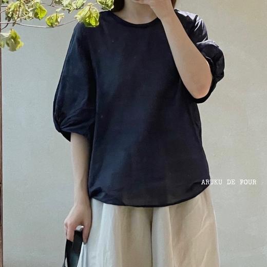 elsa esturgie 复古中袖灯笼袖T恤上衣 商品图0