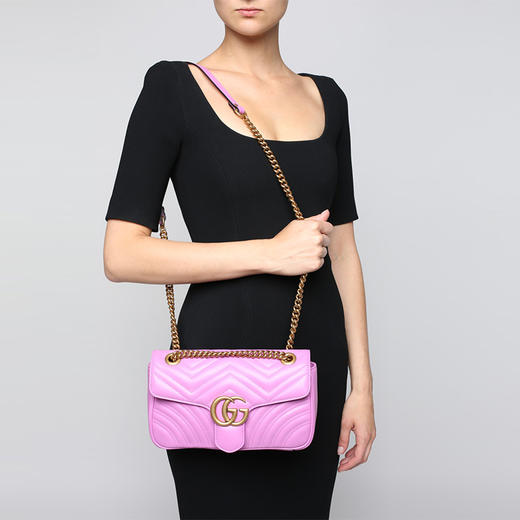 GUCCI 古驰 GG Marmont系列女士小号紫色牛皮绗缝手提单肩包 443497 DRW3T 5554 商品图3