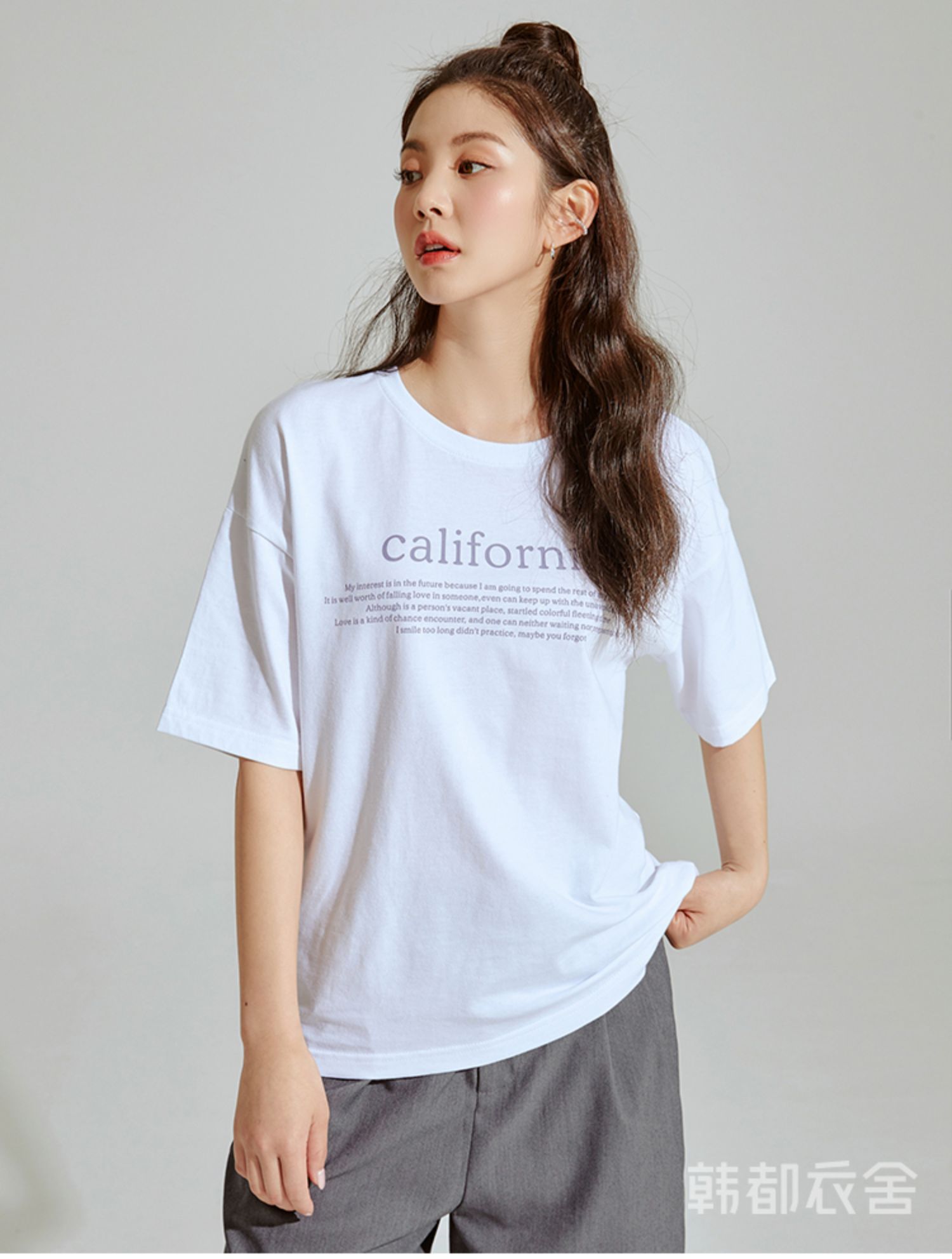 韩都衣舍短袖t恤女夏2021新款新疆棉宽松显瘦大码打底上衣女ins潮