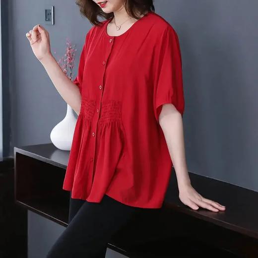 JXG-大码女装雪纺衬衫妈妈春夏季新款洋气短袖200斤宽松遮肚显瘦上衣 商品图2