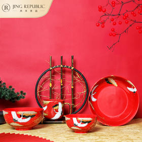 国风十二件套餐具 红色婚庆