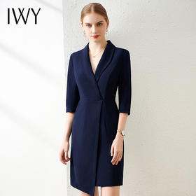 IWY/高端职业连衣裙女薄款藏青气质名媛时尚短袖工装售楼部工作服