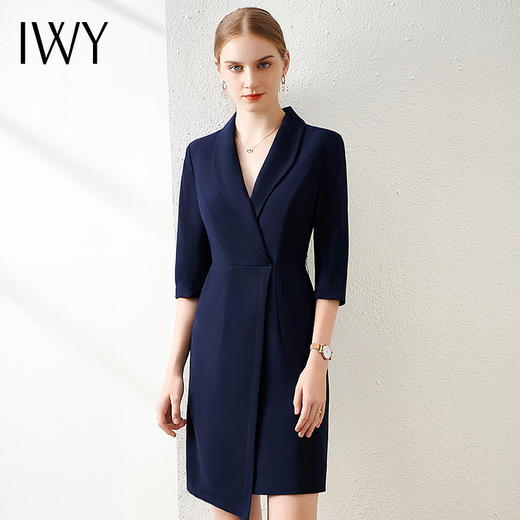 IWY/高端职业连衣裙女薄款藏青气质名媛时尚短袖工装售楼部工作服 商品图0