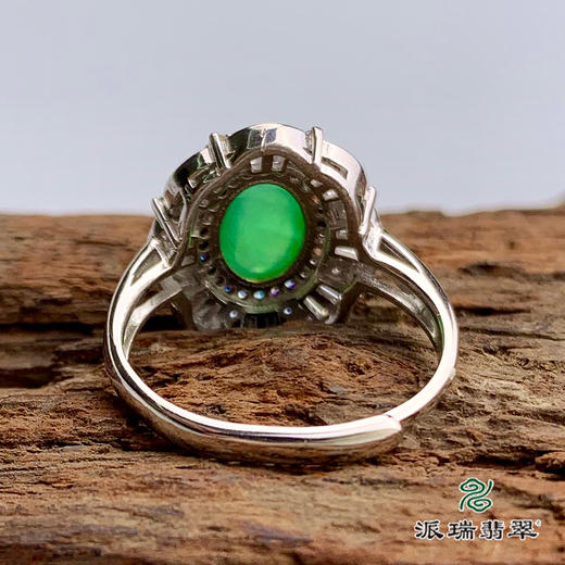 派瑞翡翠 翡翠戒面 冰种 绿色 银托镶嵌 商品图2
