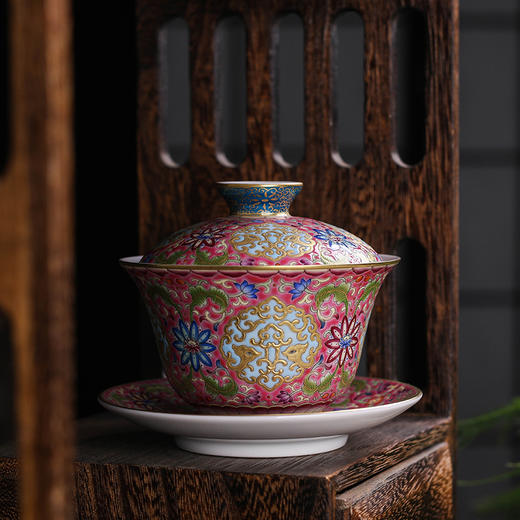 珐琅彩粉地莲凤纹小罗汉杯五头 商品图1