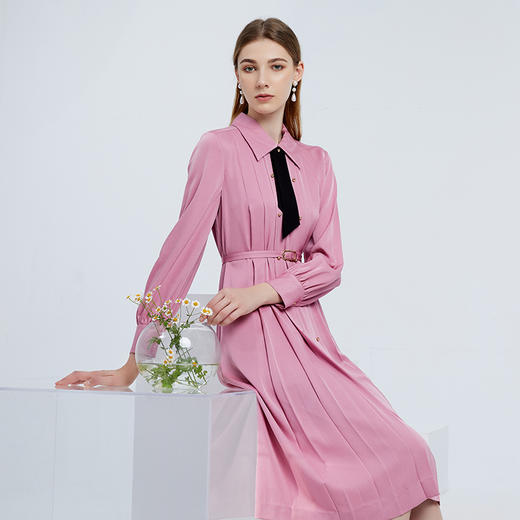 EITIE爱特爱女装春夏长袖修身中长款纯色连衣裙6507245 商品图2