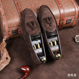 Blake内缝工艺意大利小牛绒深棕色流苏乐福鞋