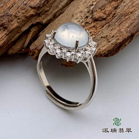 派瑞翡翠 翡翠戒面 冰种 无色 银托镶嵌