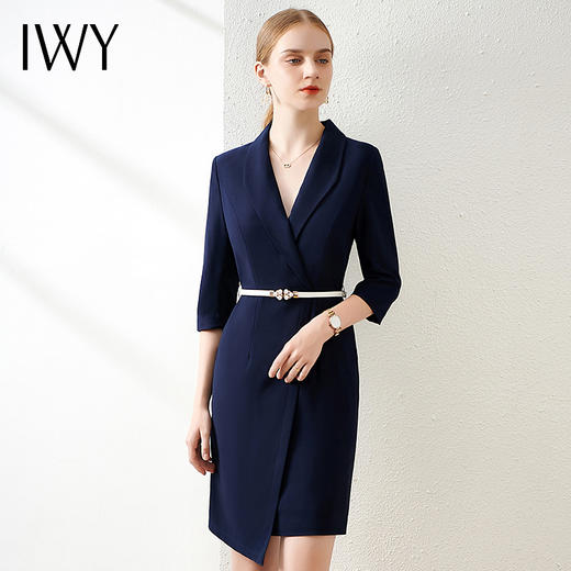 IWY/高端职业连衣裙女薄款藏青气质名媛时尚短袖工装售楼部工作服 商品图1