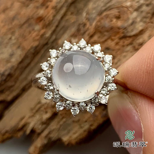 派瑞翡翠 翡翠戒面 冰种 无色 银托镶嵌 商品图2