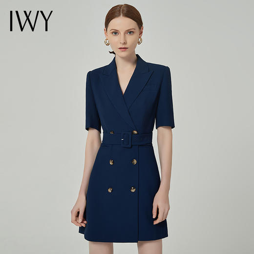 IWY/西装连衣裙短袖藏青色高端职业装修身气质售楼部工作服女面试q11248 商品图0