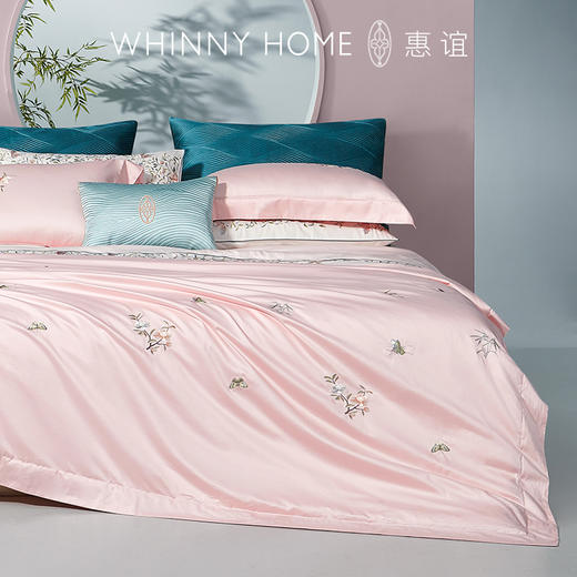 whinny/惠谊 新中式婉约100S新疆长绒棉全棉绣花四件套 雅韵凝脂 商品图0