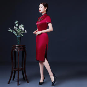 上海旗袍厂LHS-2034新款婚礼 时尚年轻款大气喜婆婆婚宴装红色连衣裙 旗袍春