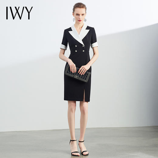 IWY/黑白拼色正装连衣裙时尚气质名媛ol工作服职业装女套裙主持人Q957 商品图2