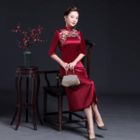 上海旗袍厂LHS-2027婚宴旗袍裙礼服 2021新款春季喜婆婆婚礼 刺绣旗袍端庄大气