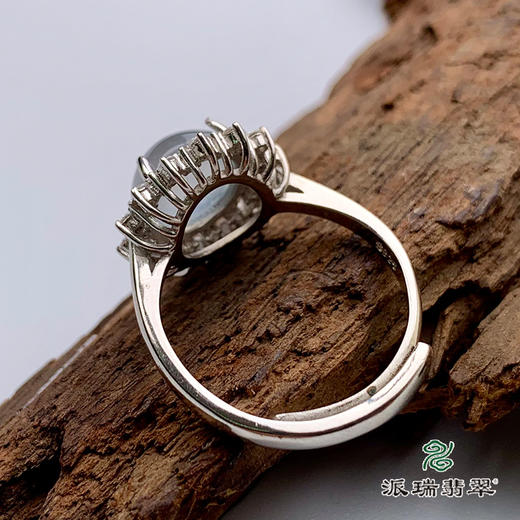 派瑞翡翠 翡翠戒面 冰种 无色 银托镶嵌 商品图3