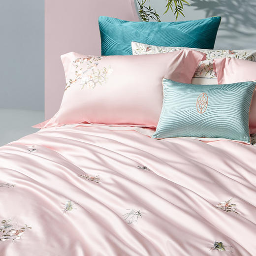 whinny/惠谊 新中式婉约100S新疆长绒棉全棉绣花四件套 雅韵凝脂 商品图2