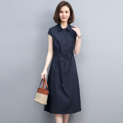 WZNH- WL6227-19 2021夏季新款简约时尚气质衬衫领收腰显瘦舒适洋气连衣裙 商品图2