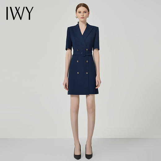 IWY/西装连衣裙短袖藏青色高端职业装修身气质售楼部工作服女面试q11248 商品图2