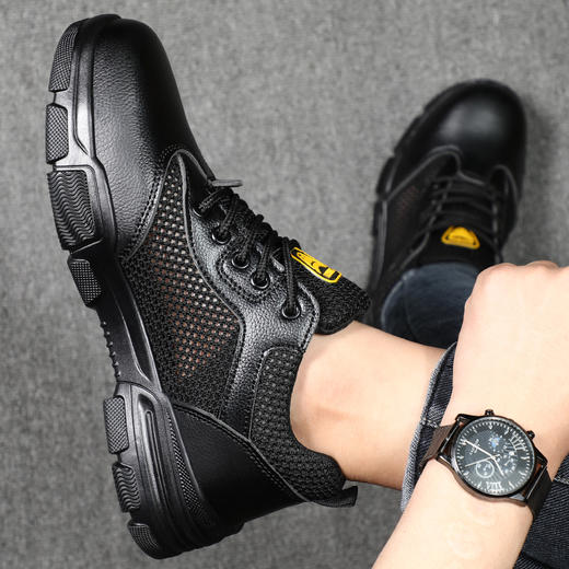 夏季新款劳保鞋男时尚安全工作鞋防砸钢包头防刺穿钢板耐磨橡胶底防护功能鞋 【超轻时尚】【耐磨抗造】防砸防刺穿 商品图2