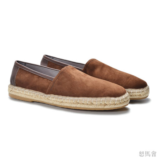 Espadrille 意大利胎羊绒面皮焦糖色手工编织草底鞋 商品图0
