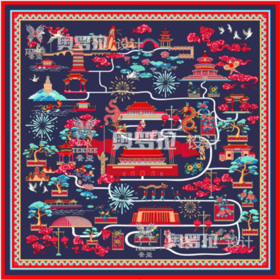 国之庆典艺术丝巾（蓝）