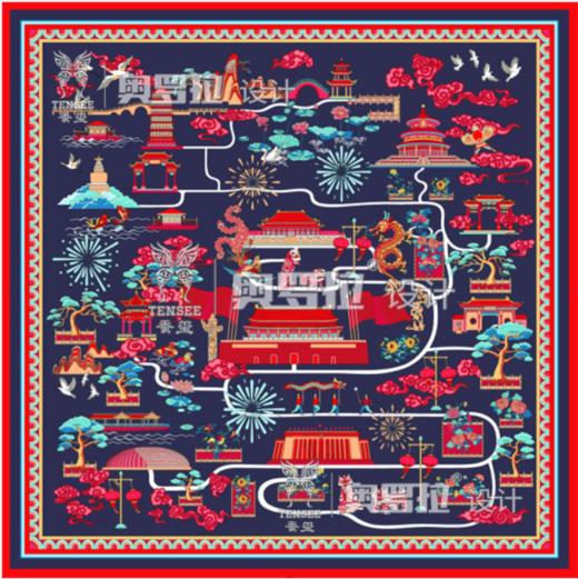 国之庆典艺术丝巾（蓝） 商品图0