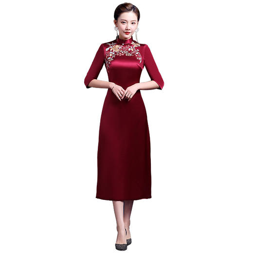 上海旗袍厂LHS-2027婚宴旗袍裙礼服 2021新款春季喜婆婆婚礼 刺绣旗袍端庄大气 商品图4