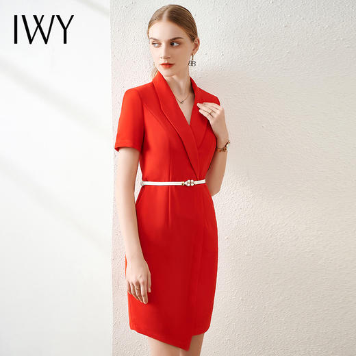 IWY/红色职业装气质女神范西装连衣裙艺考播音主持人正装时尚工作服04Q1 商品图0