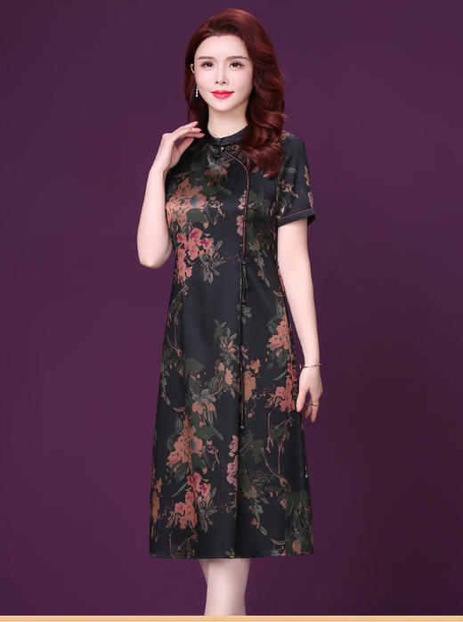 YY  M620印花真丝桑蚕丝高档优雅大码连衣裙 商品图1