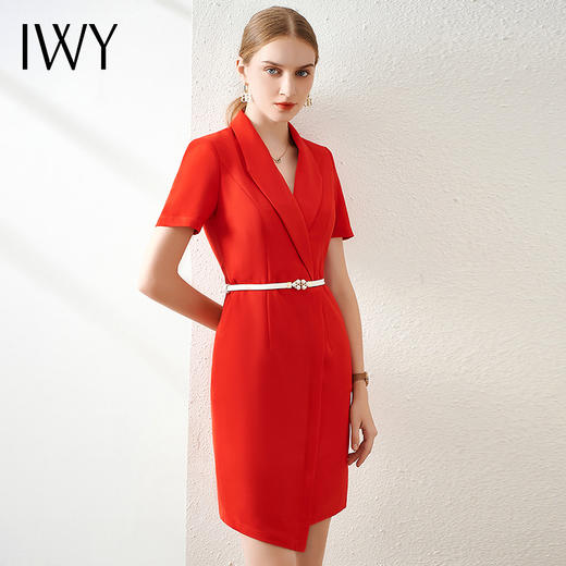IWY/红色职业装气质女神范西装连衣裙艺考播音主持人正装时尚工作服04Q1 商品图1