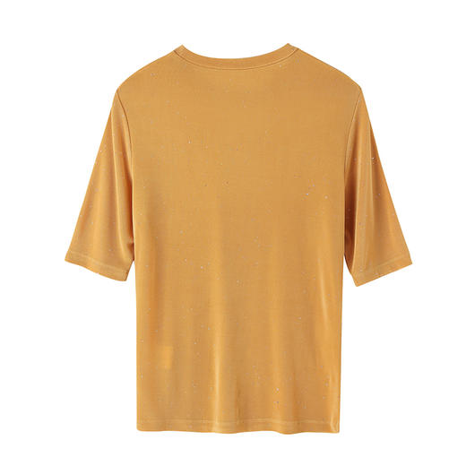 丁摩 夏季薄醋酸针织凉爽亮丝五分袖圆领针织上衣百搭T恤Q121120-HS-DY199 商品图6