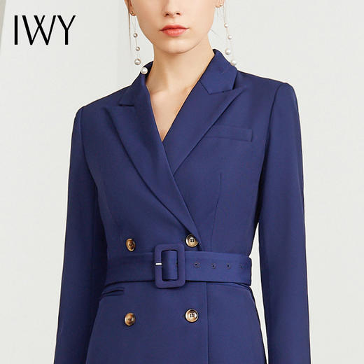 IWY/藏青气质时尚职业西装连衣裙女长袖双排扣修身显瘦通勤上班工作服Q902-N 商品图4