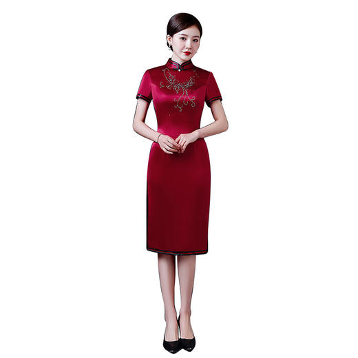 上海旗袍厂LHS-2034新款婚礼 时尚年轻款大气喜婆婆婚宴装红色连衣裙 旗袍春 商品图4