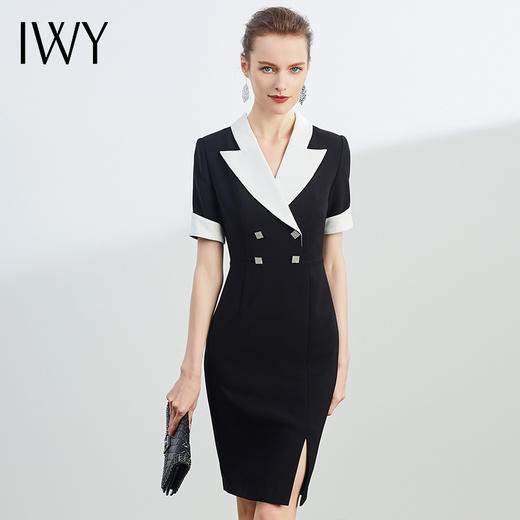 IWY/黑白拼色正装连衣裙时尚气质名媛ol工作服职业装女套裙主持人Q957 商品图1