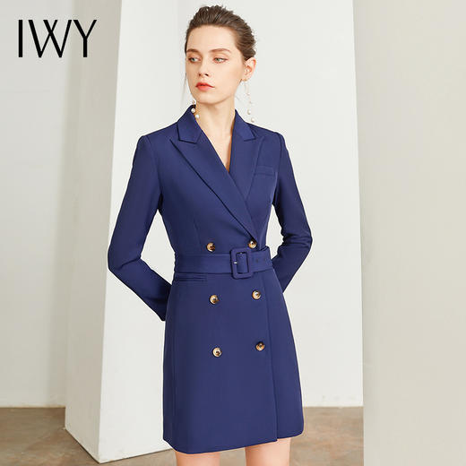 IWY/藏青气质时尚职业西装连衣裙女长袖双排扣修身显瘦通勤上班工作服Q902-N 商品图1