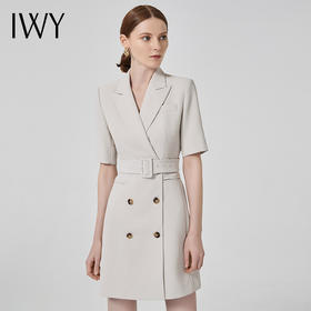 IWY/气质短袖西装连衣裙女双排扣时尚修身职业装OL薄款售楼部工装Q13248杏色