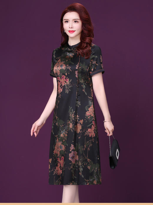 YY  M620印花真丝桑蚕丝高档优雅大码连衣裙 商品图2