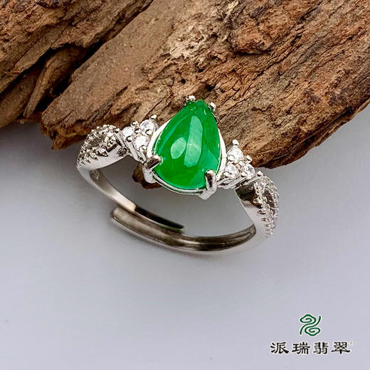 派瑞翡翠 翡翠戒面 冰种 绿色 银托镶嵌 商品图1