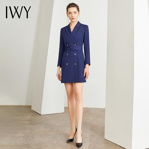 IWY/藏青气质时尚职业西装连衣裙女长袖双排扣修身显瘦通勤上班工作服Q902-N 商品图2