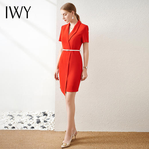IWY/红色职业装气质女神范西装连衣裙艺考播音主持人正装时尚工作服04Q1 商品图2